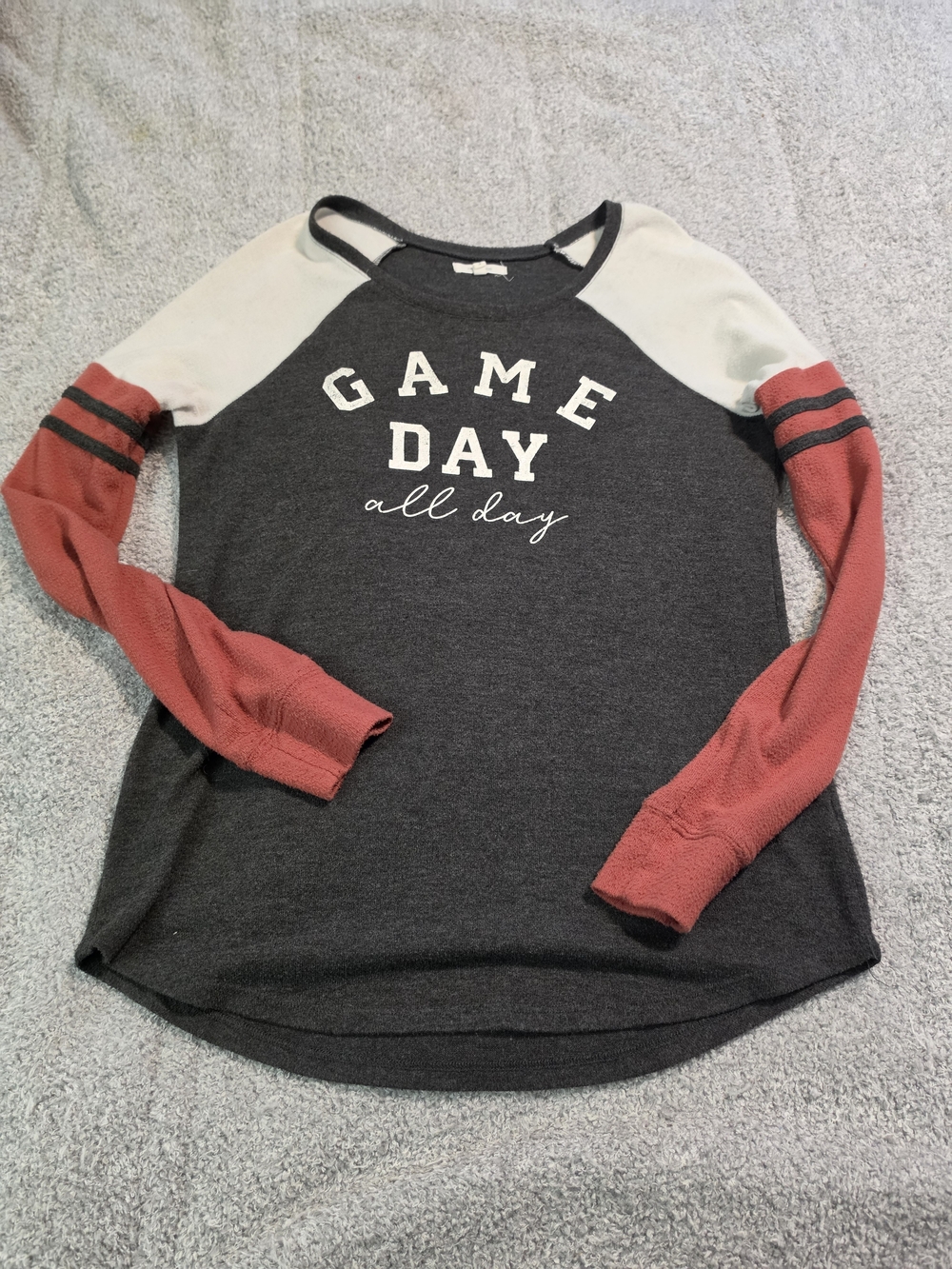 Maurices Charcoal, Cream & Rust 'Game Day All Day' Long Sleeve Raglan